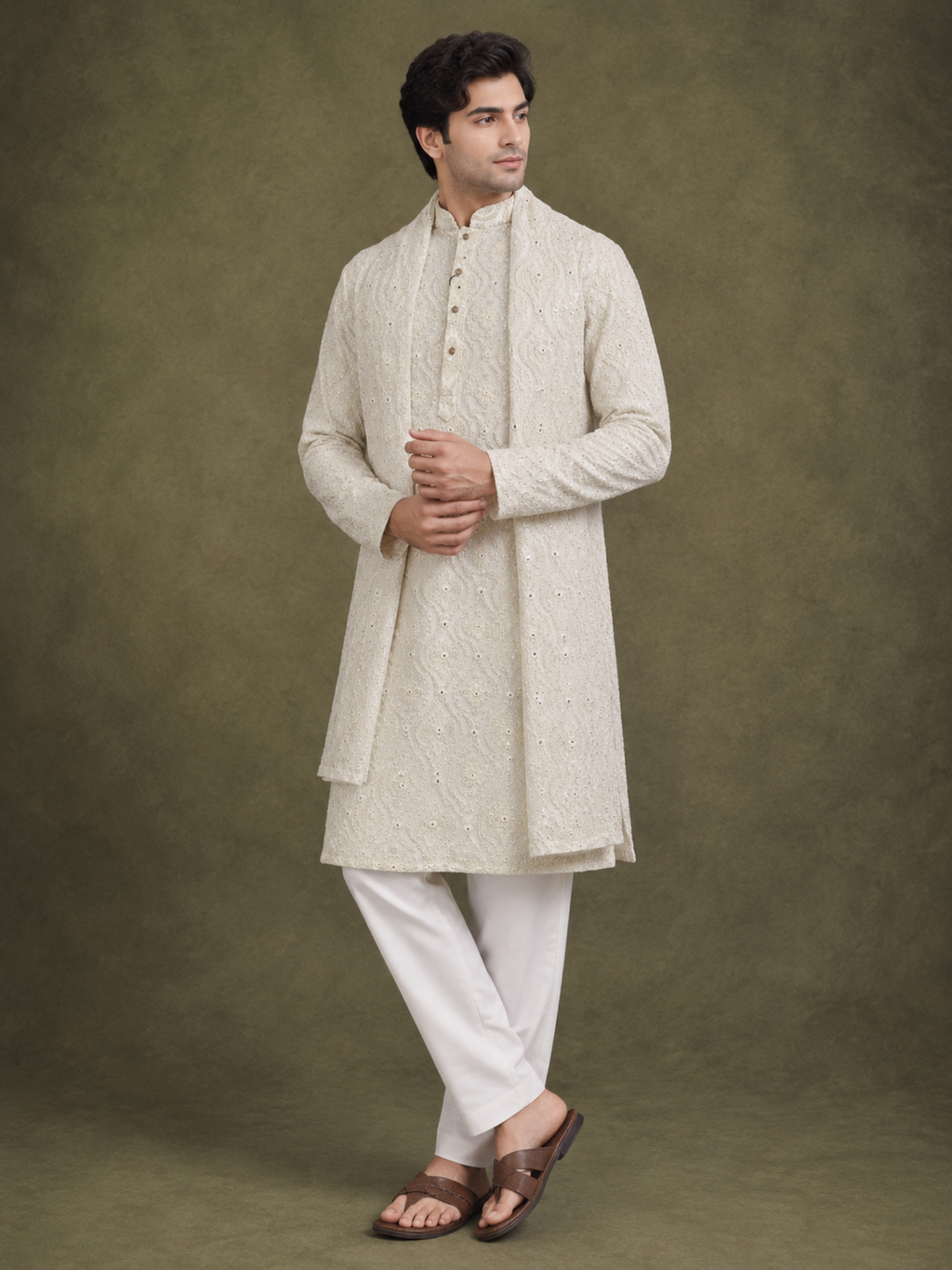 Cream Luckhnawi Set
