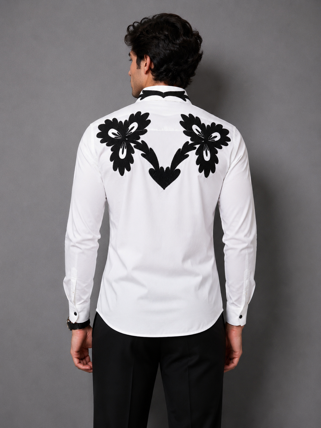 Black Embroidery White Shirt