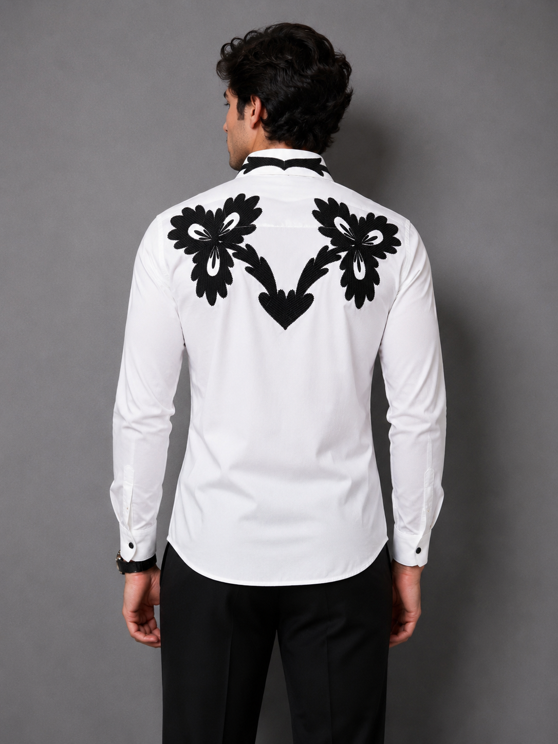 Black Embroidery White Shirt