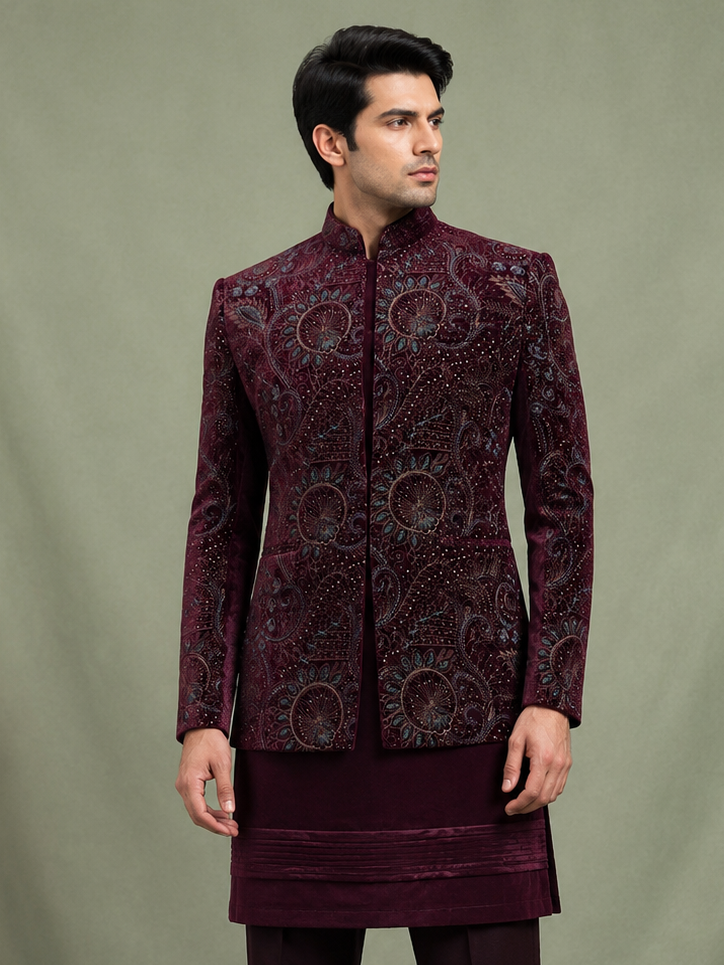 Maroon Majesty Ethnic Set