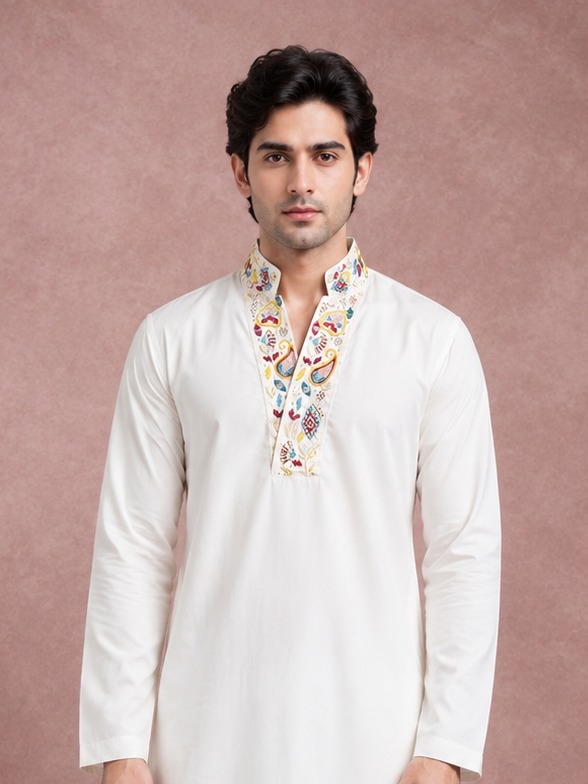 Ivory Regent Handcrafted Kurta