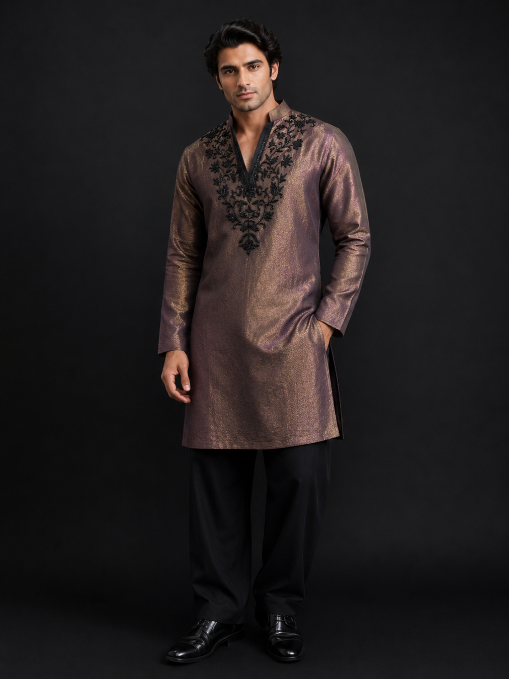 Zarqash Brown Tissue Kurta Set