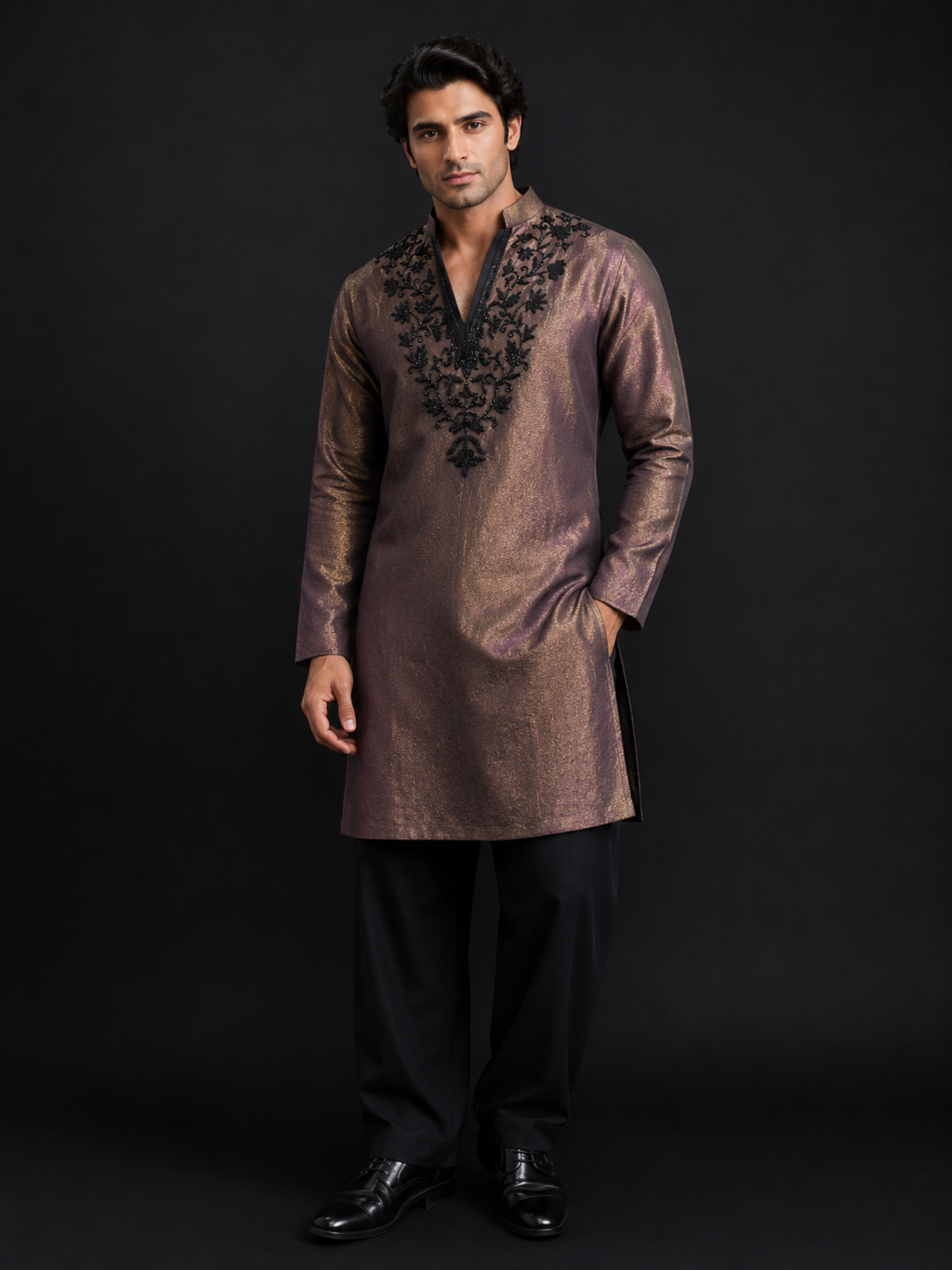 Zarqash Brown Tissue Kurta Set