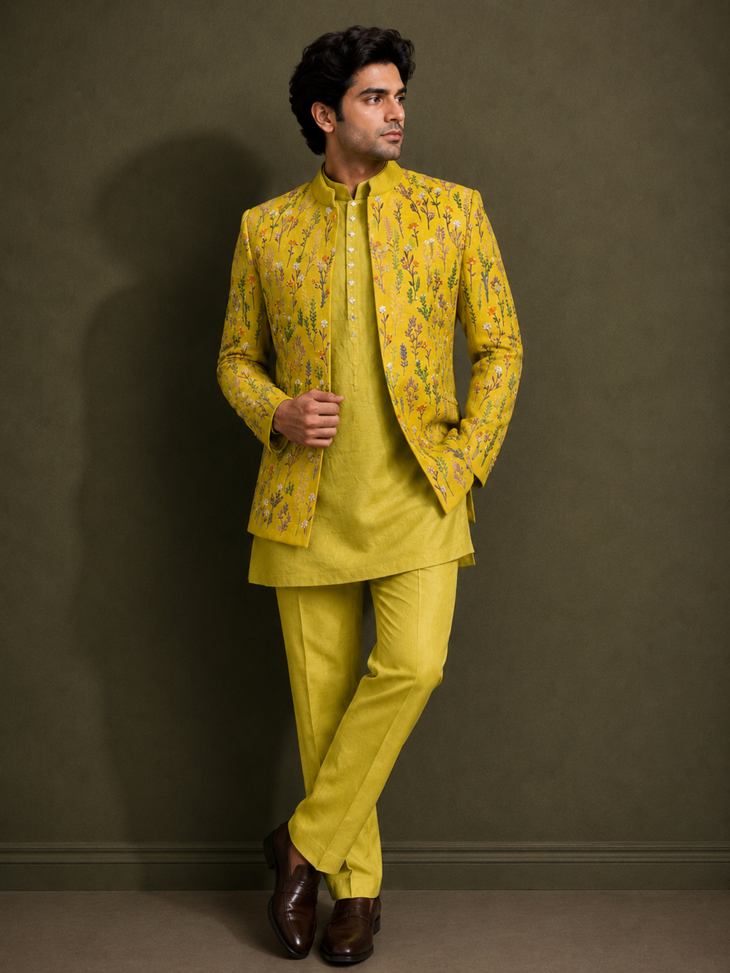 Mustard Floral Shrug Set