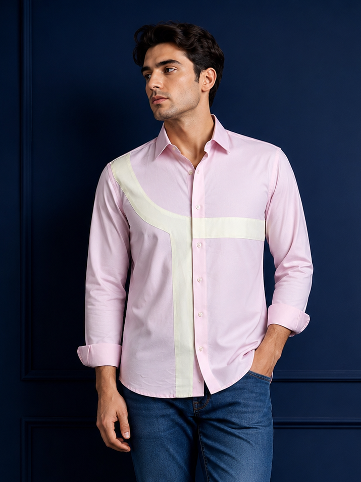 Pink Contrast Panel Shirt