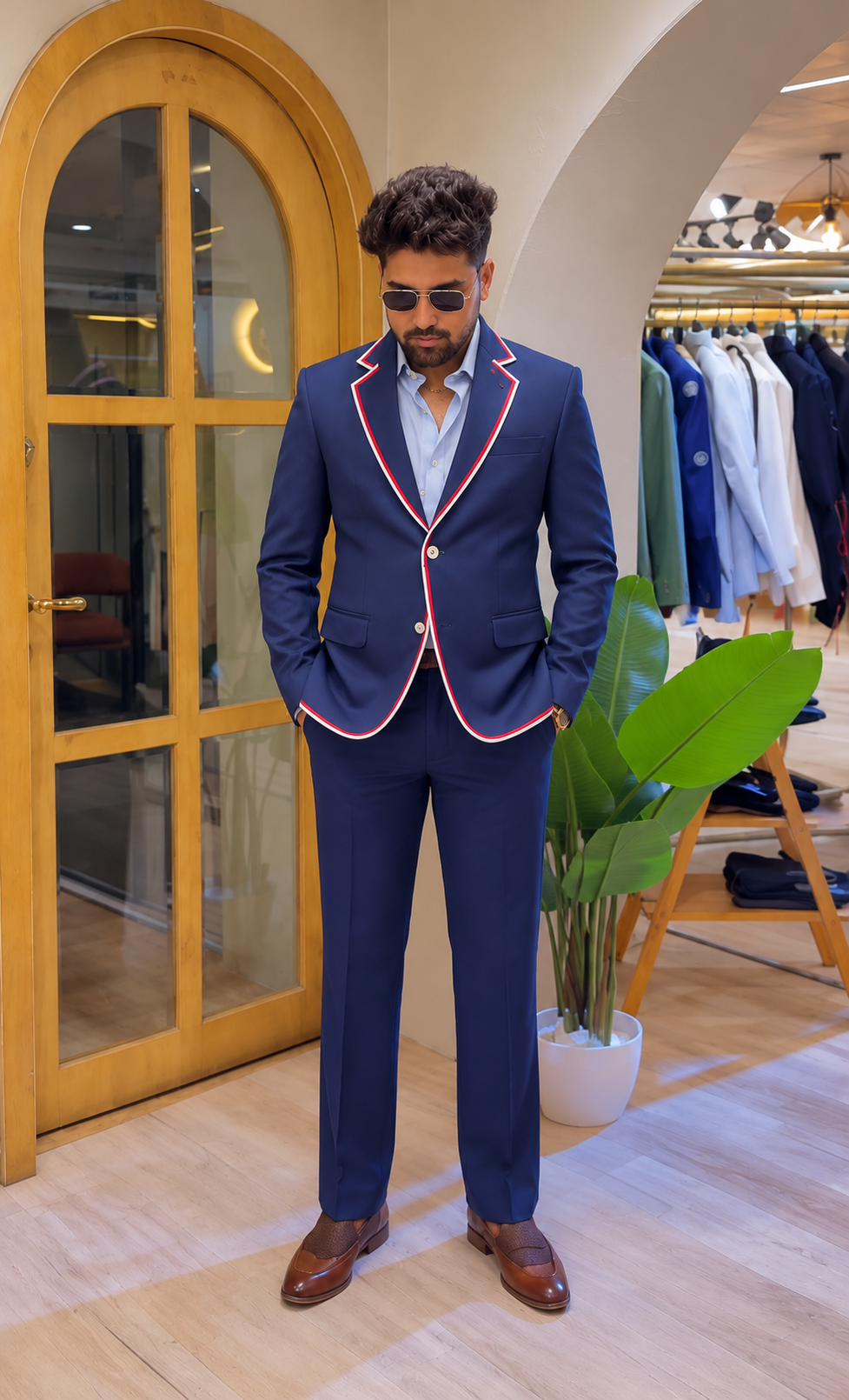 Blue red line suit set