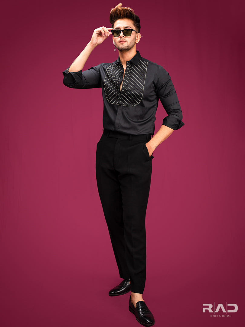 Black Handwork Yoke Shirt