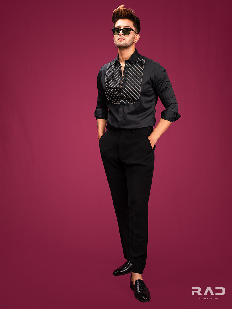 Black Handwork Yoke Shirt