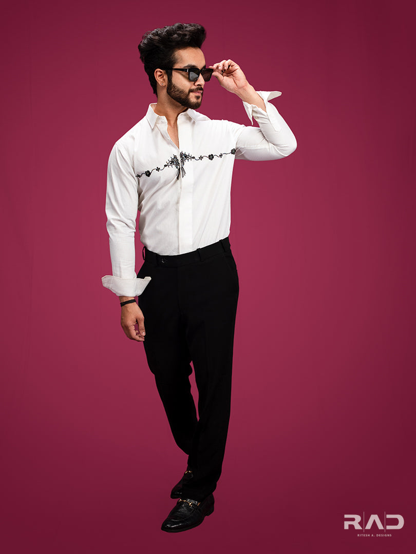 White Chest Embroidered Shirt
