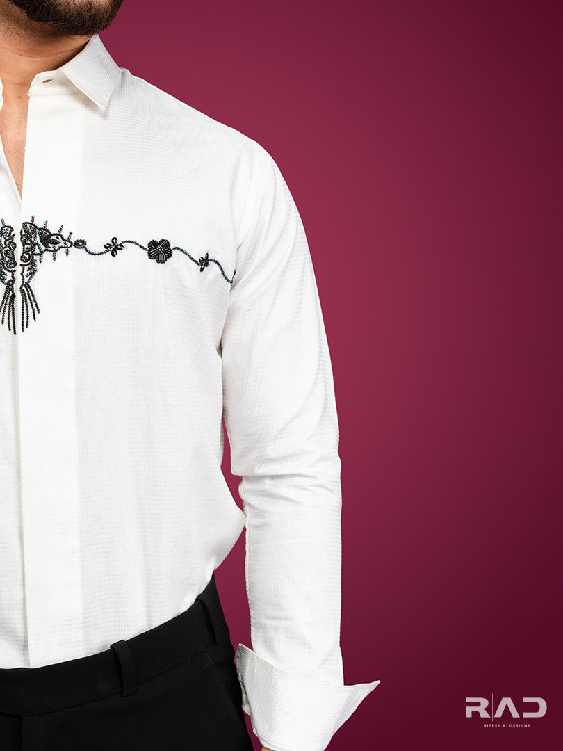 White Chest Embroidered Shirt