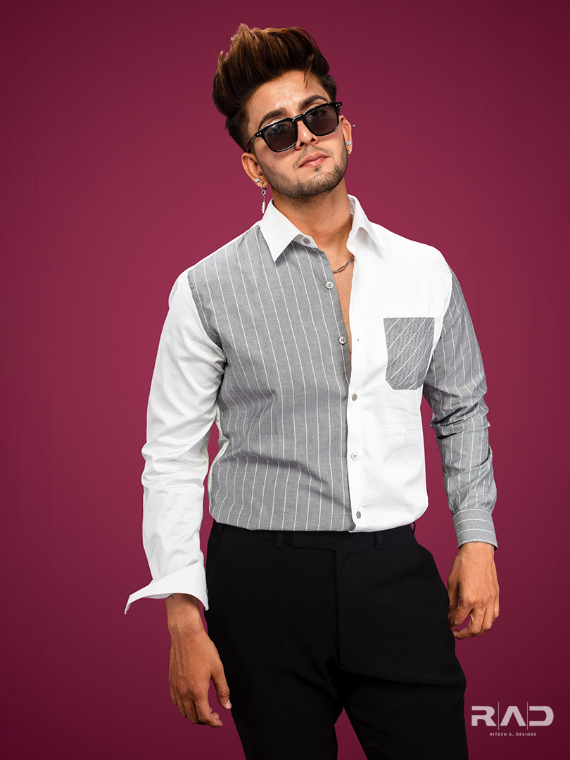 White & Grey Color Block Shirt