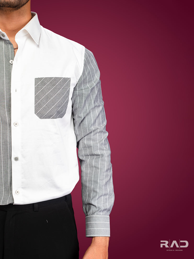 White & Grey Color Block Shirt