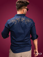 Navy Blue Hand Embroidered Shirt
