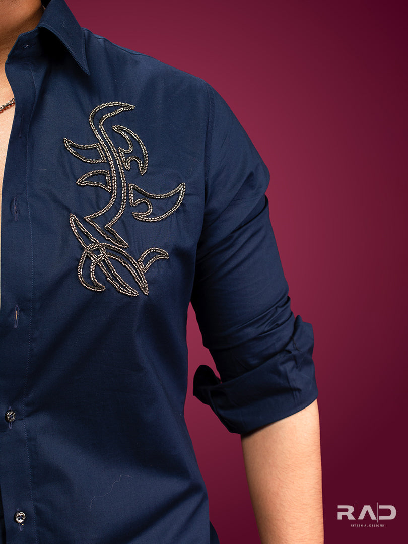 Navy Blue Hand Embroidered Shirt