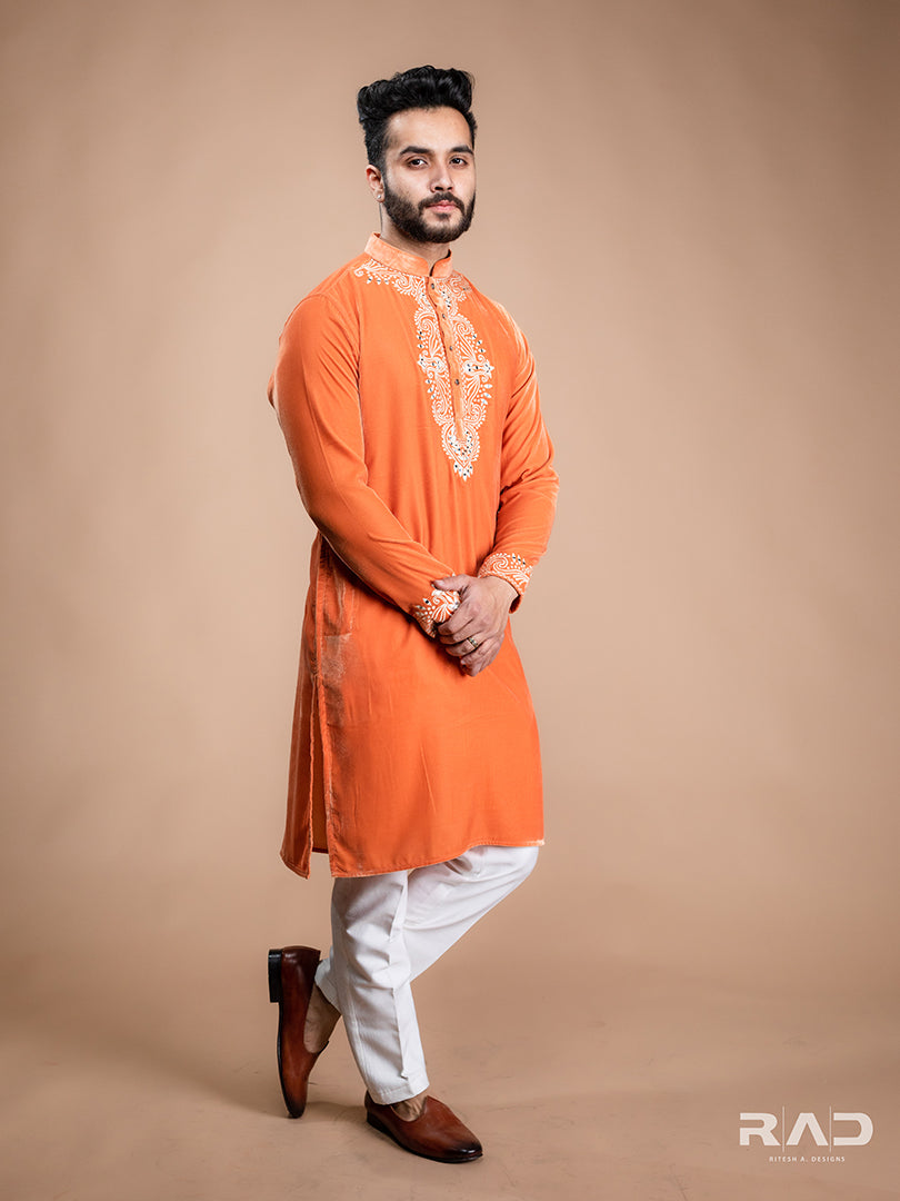 Orange Velvet Kurta