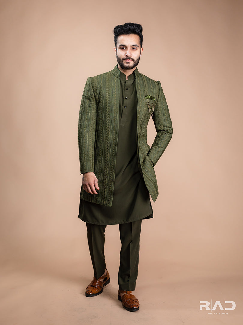 Olive Green Achkan
