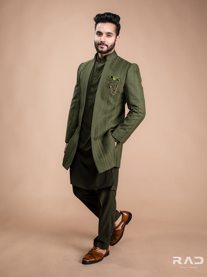Olive Green Achkan