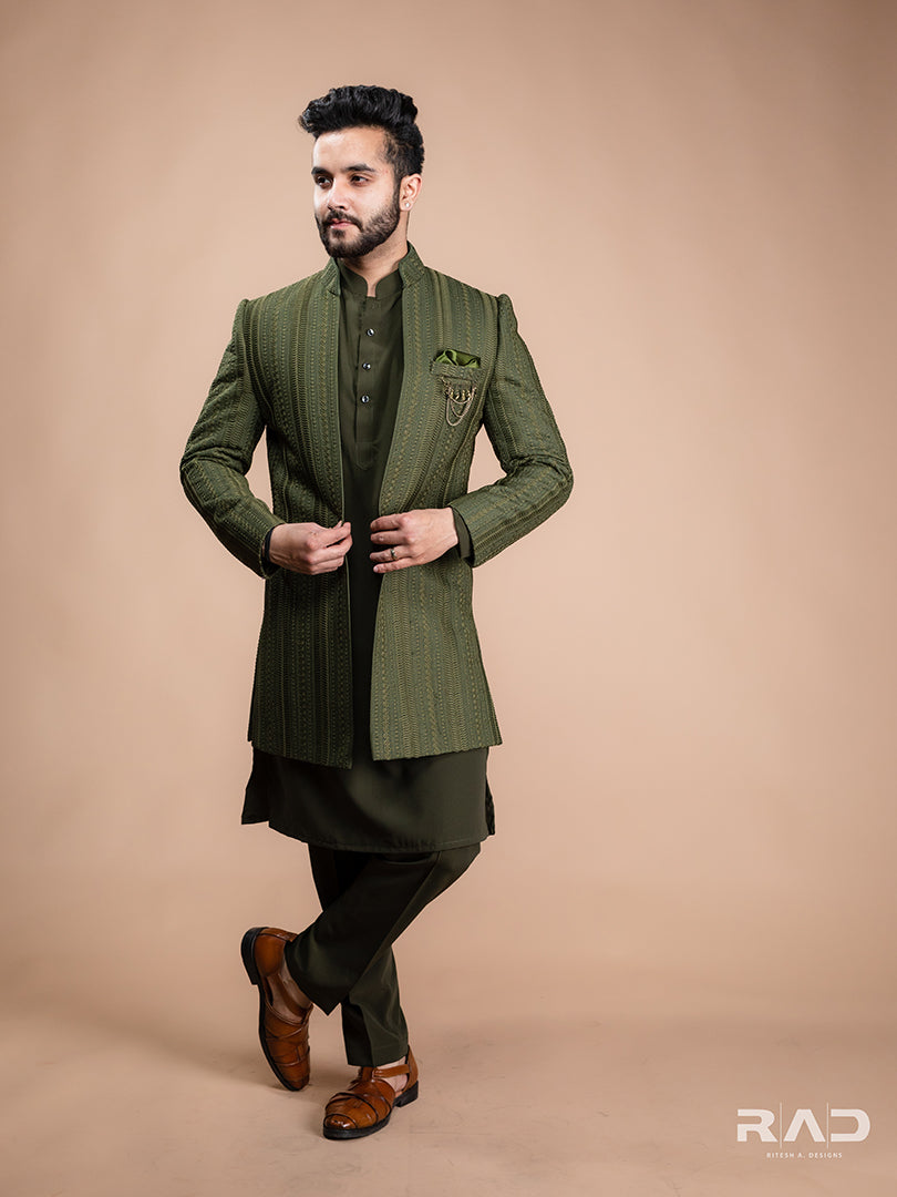 Olive Green Achkan
