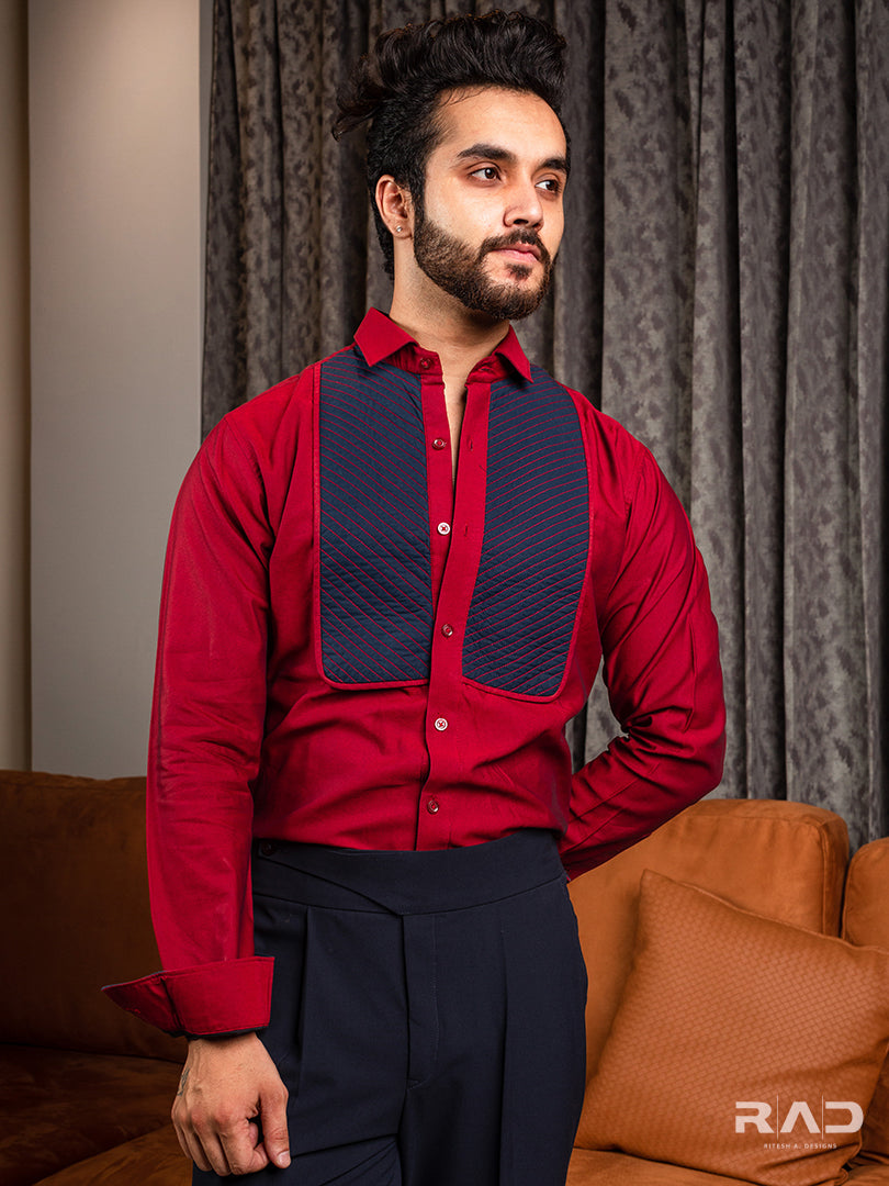 Maroon-Navy Blue Quilted Shirt