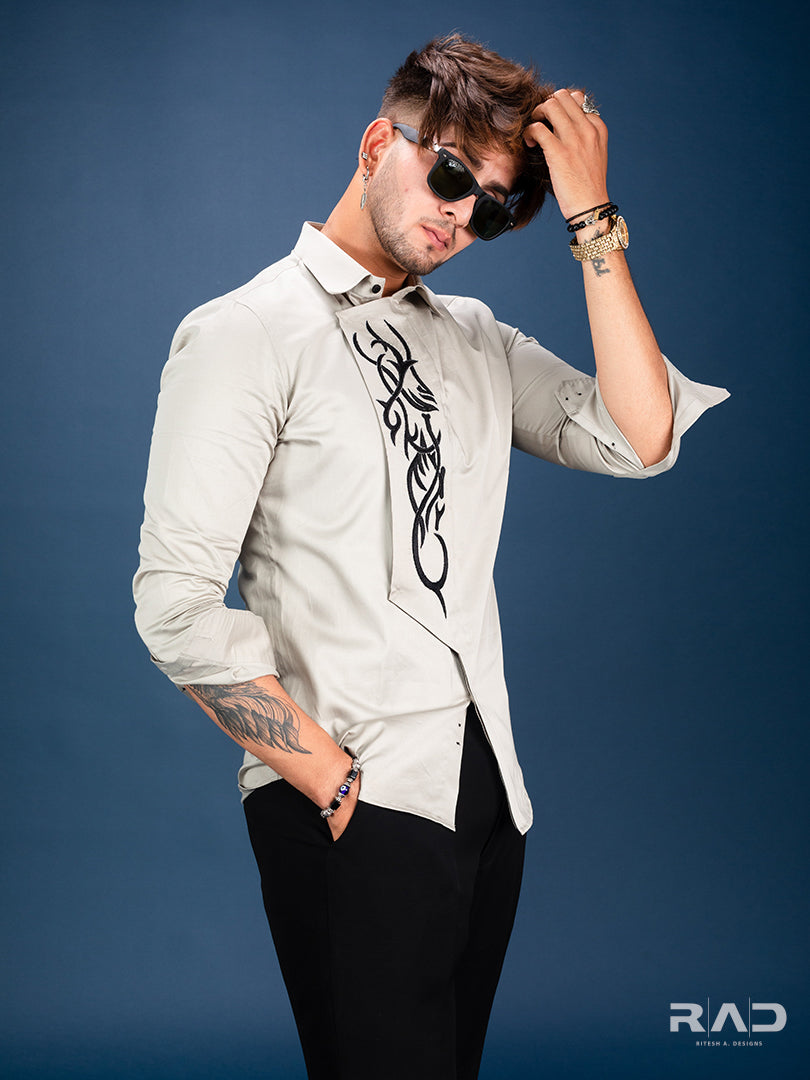 Grey Flap Black Embroidery