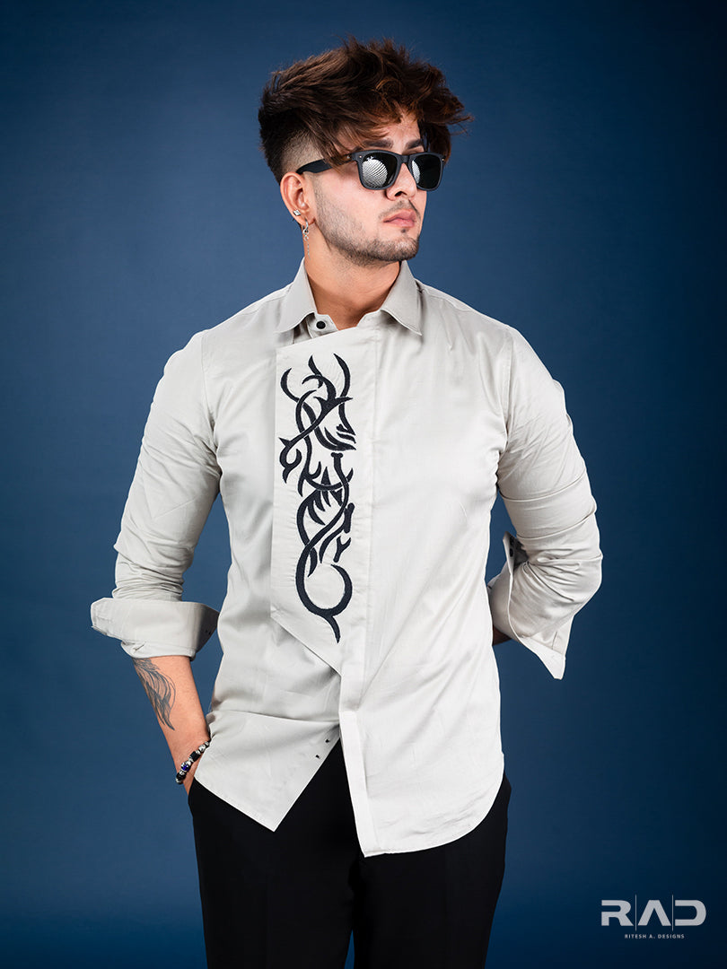 Grey Flap Black Embroidery