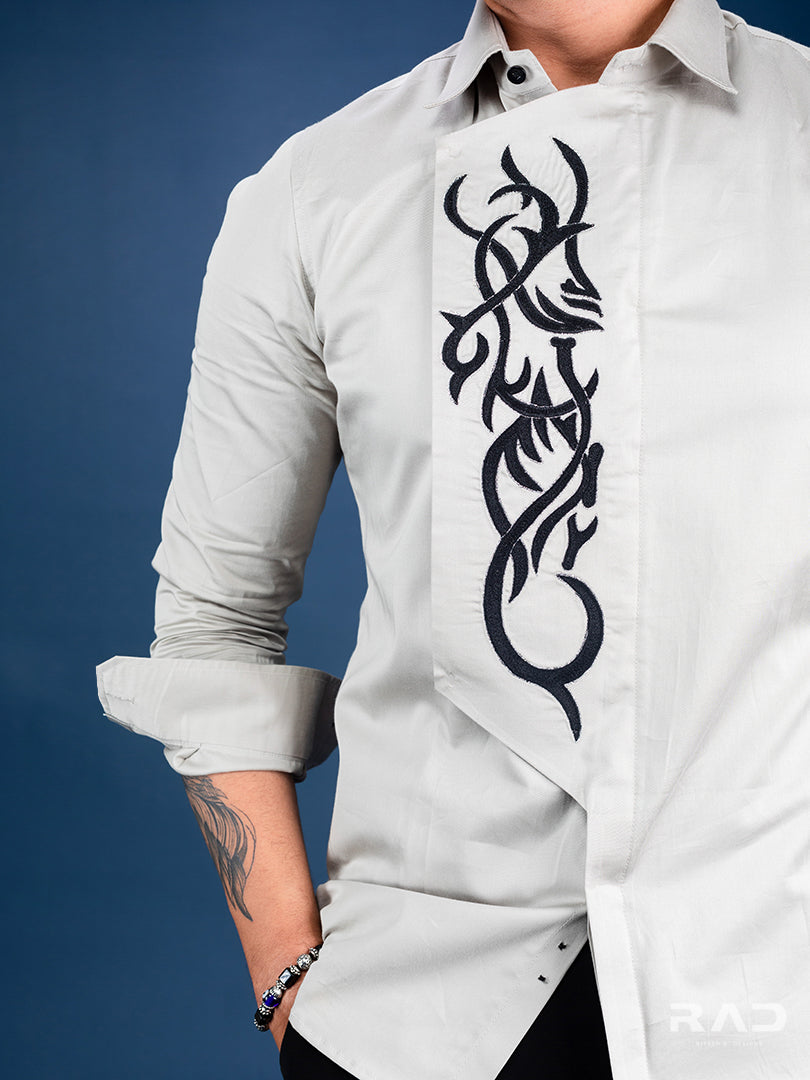 Grey Flap Black Embroidery