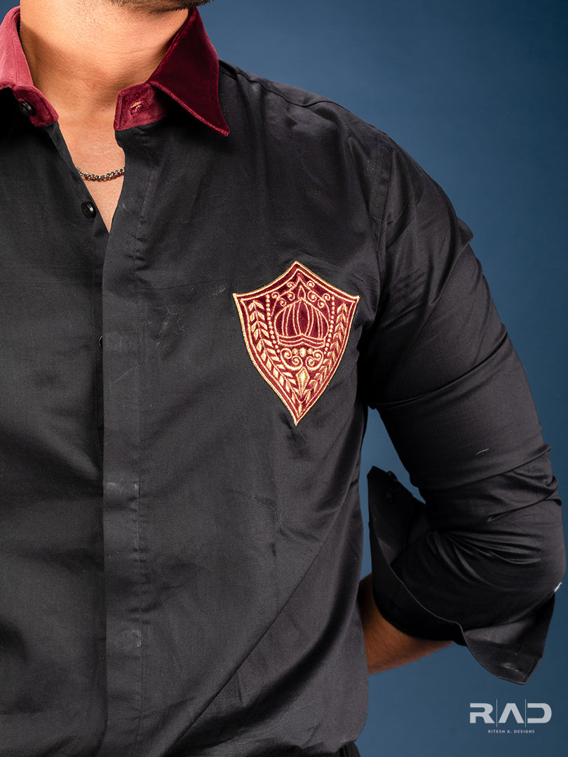 Black Shirt With Maroon Applique