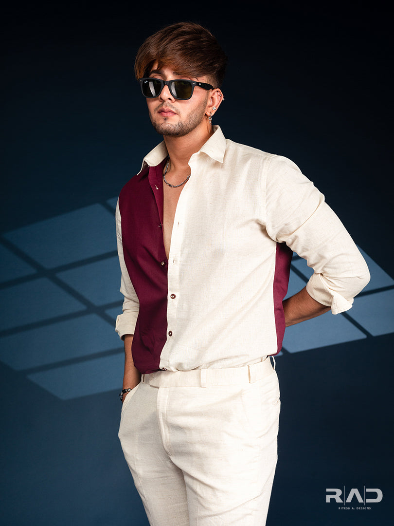 Maroon And Cream Color Block Co-ord