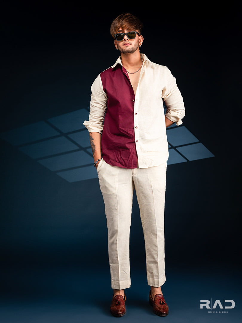 Maroon And Cream Color Block Co-ord