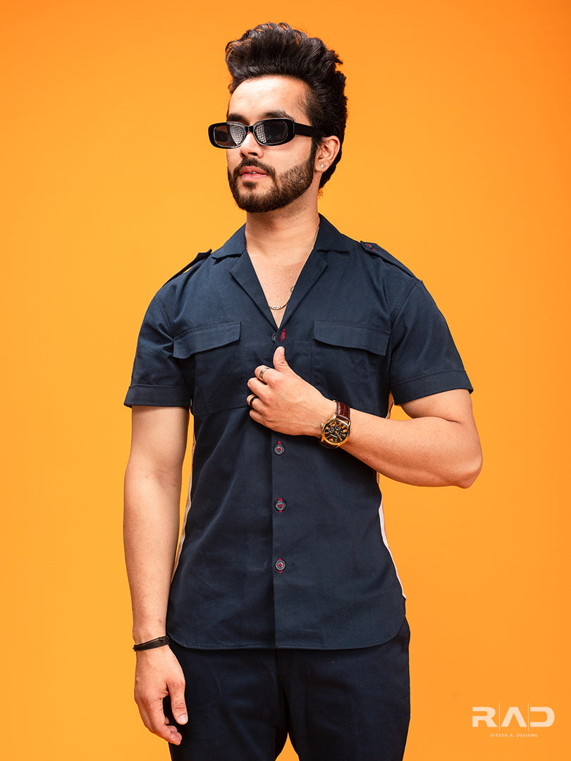 Navy Blue White Strap Shirt