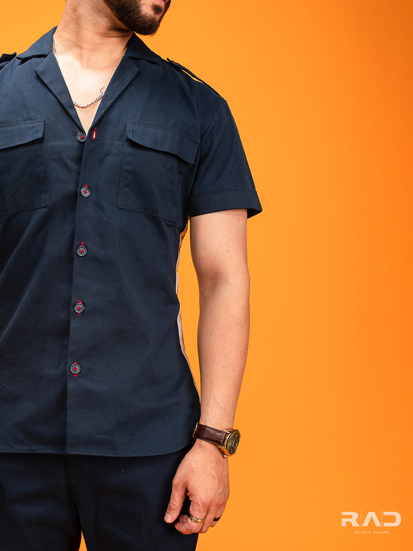 Navy Blue White Strap Shirt