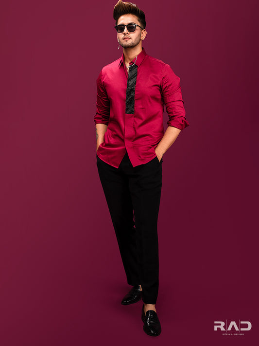 Maroon Shirt Black Placket