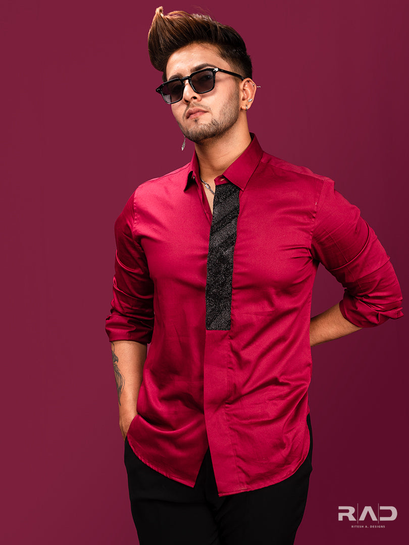 Maroon Shirt Black Placket