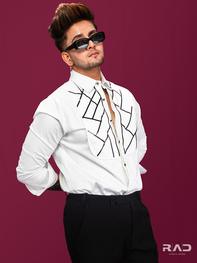 White Abstract Tapewire Shirt