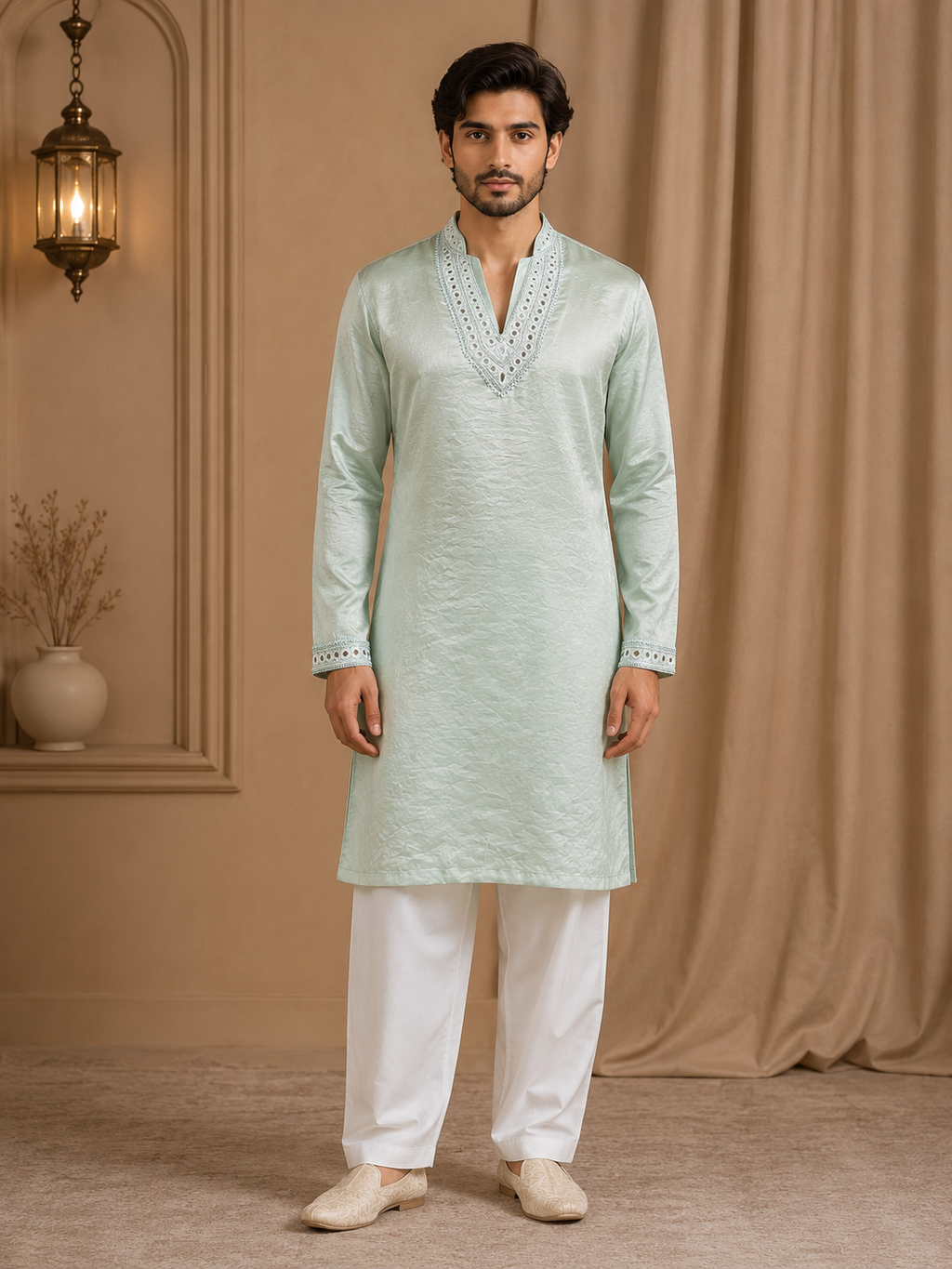 Mint Aura Embroidered Kurta