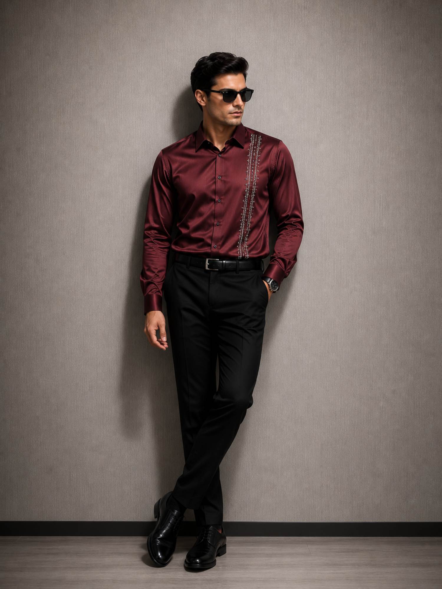 Maroon Crystal Stripe Shirt