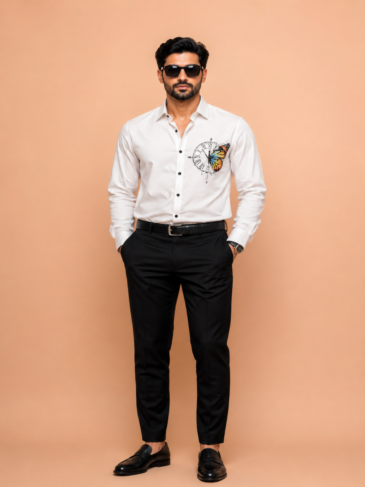 White Butterfly Print Shirt