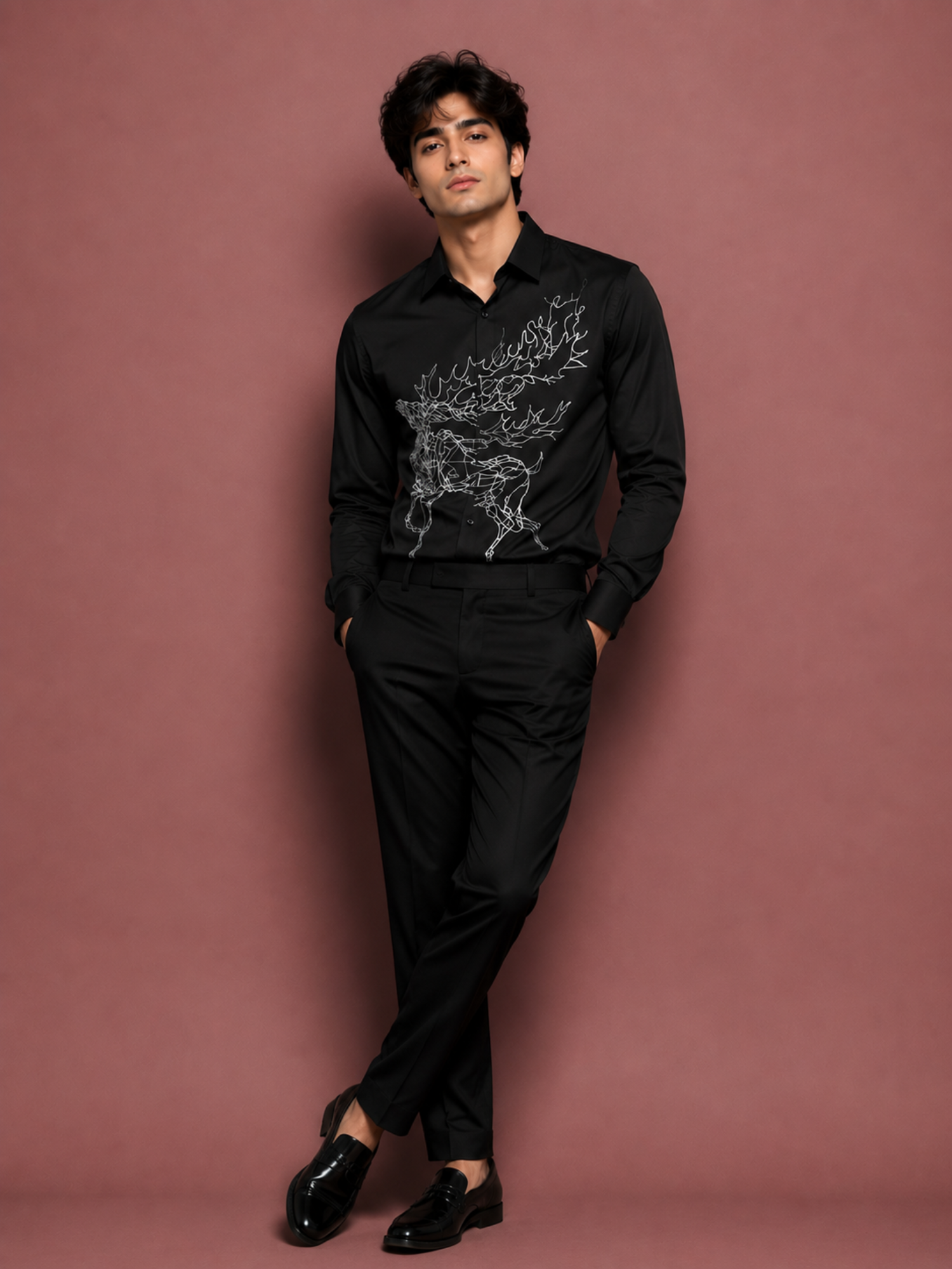 Black Deer Print Shirt