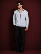 Arctic Pinstripe Zip Shacket