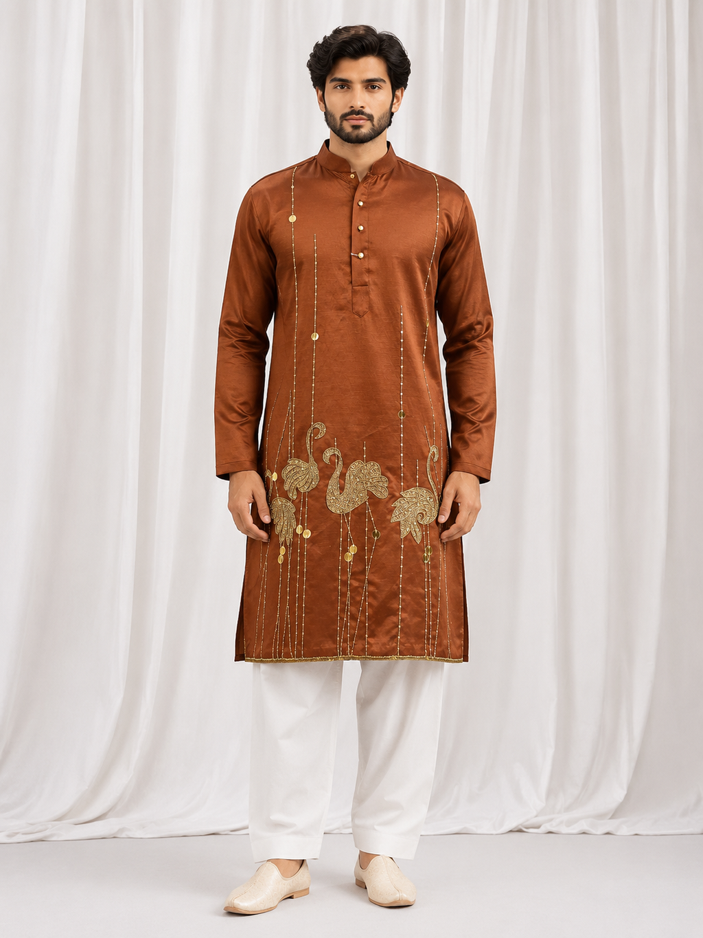 Copper Mayur Embroidered Kurta