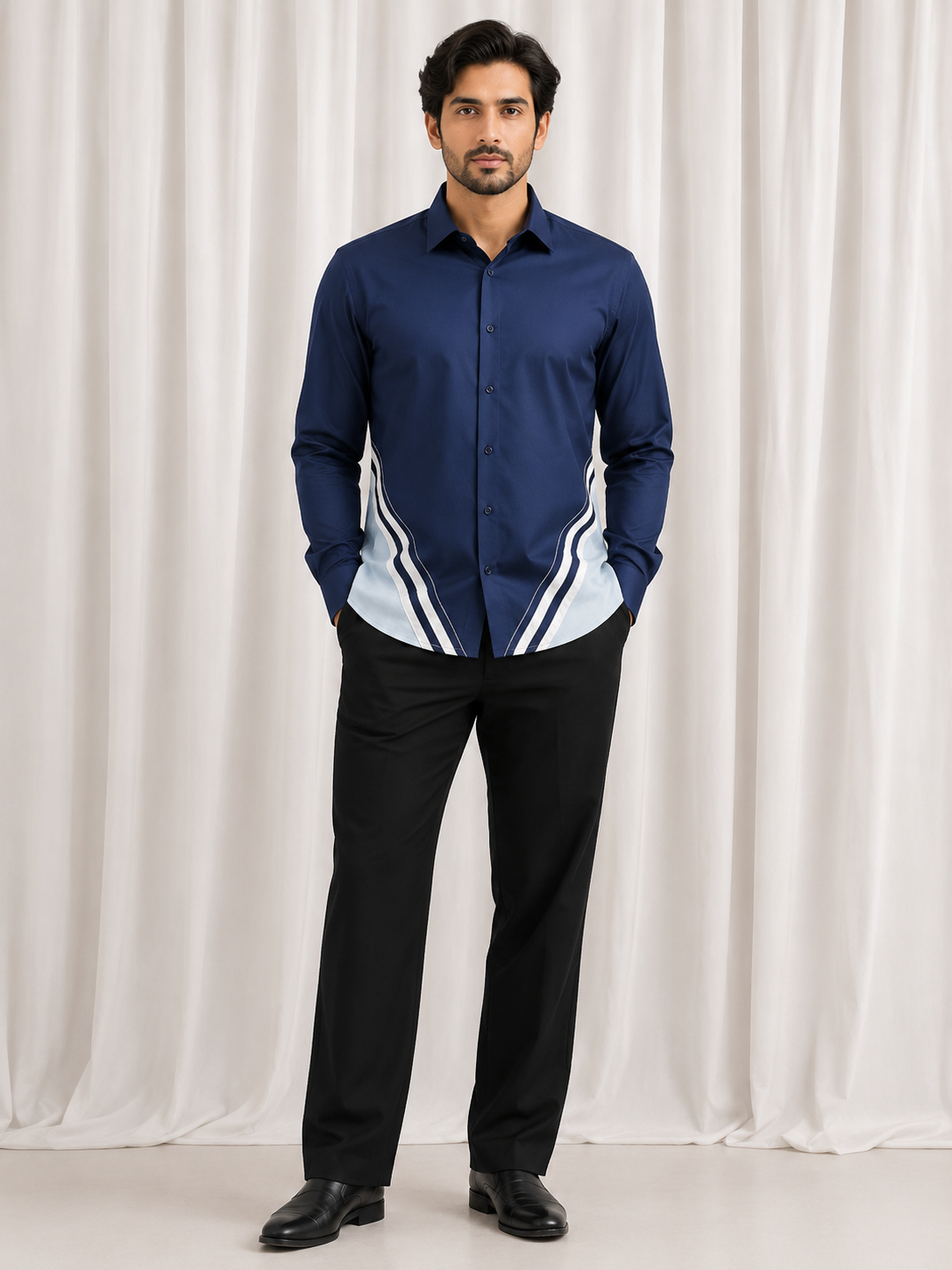 Navy Crest Contrast Designer Shirt