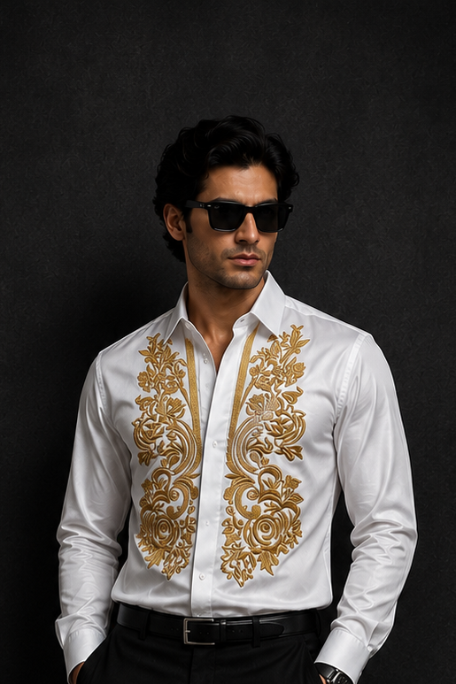 White Gold Embroidered Shirt