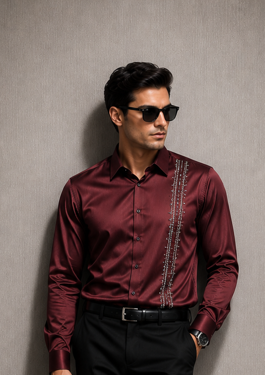 Maroon Crystal Stripe Shirt