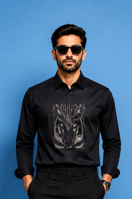 Black Wildlife Print Shirt