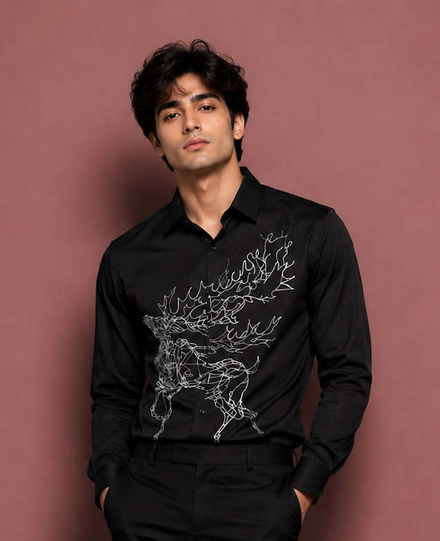 Black Deer Print Shirt