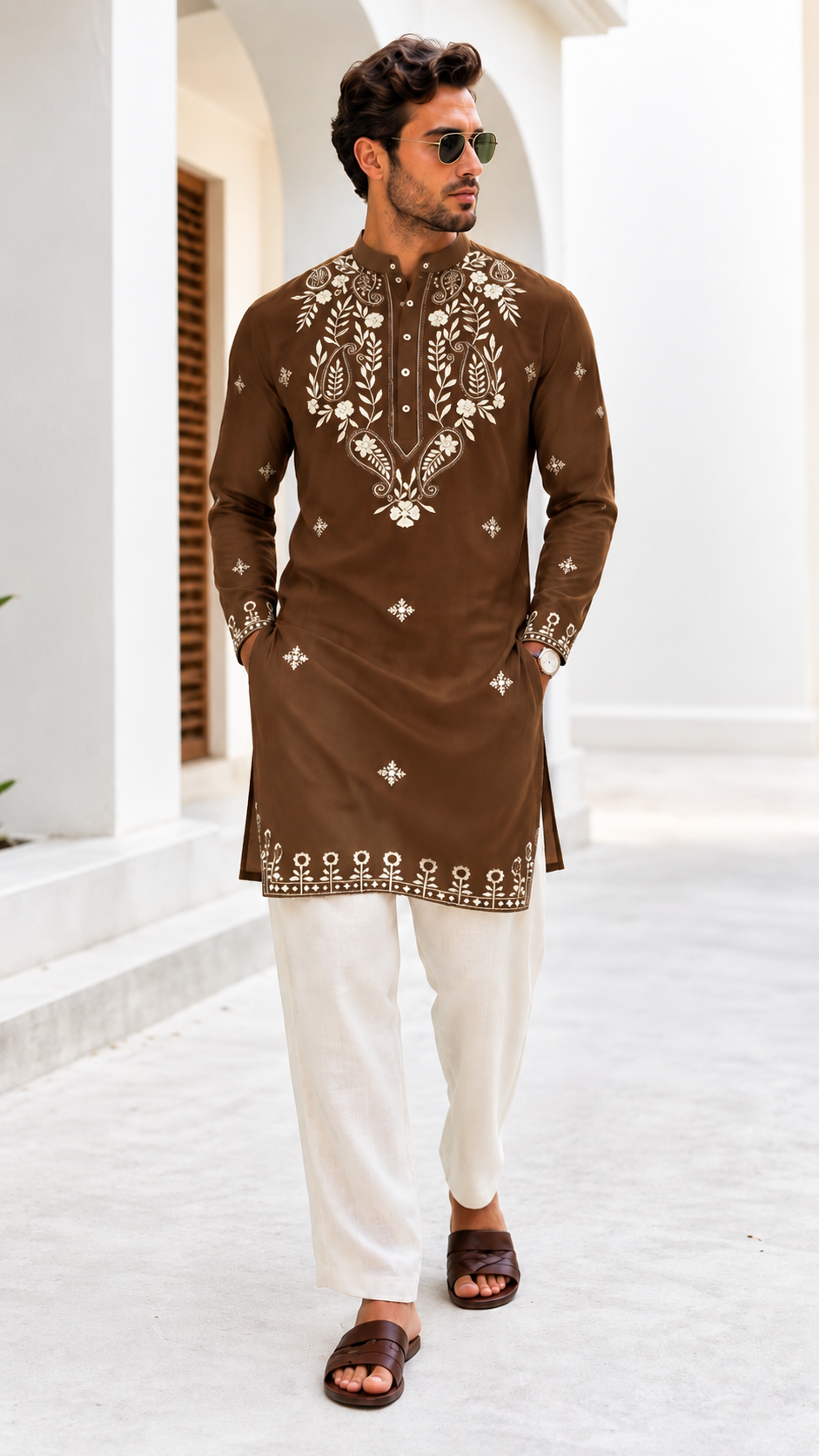 Cocoa Floral Kurta