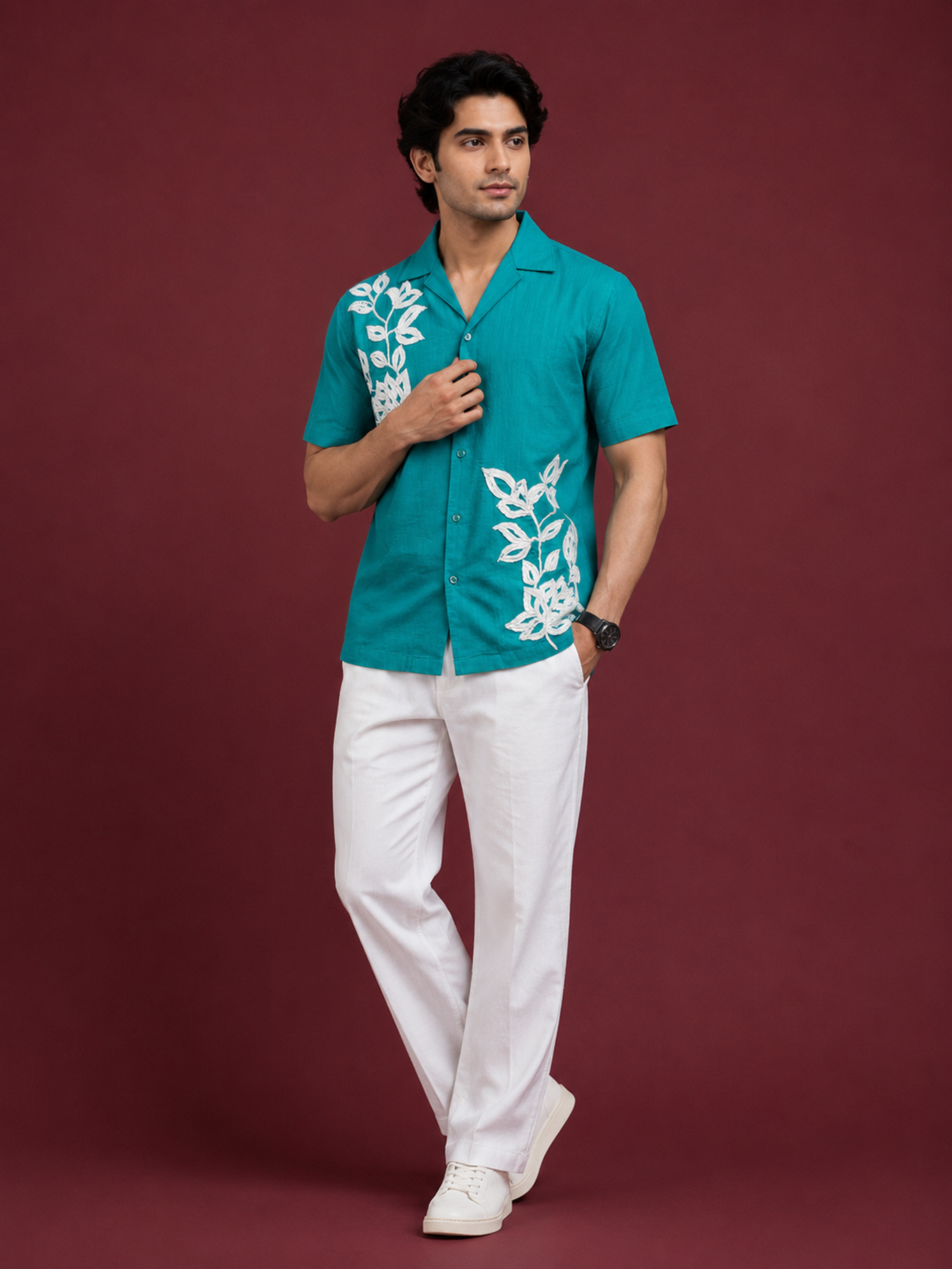 Teal Floral Resort Shirt