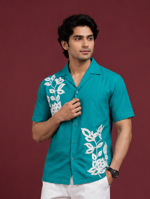 Teal Floral Resort Shirt