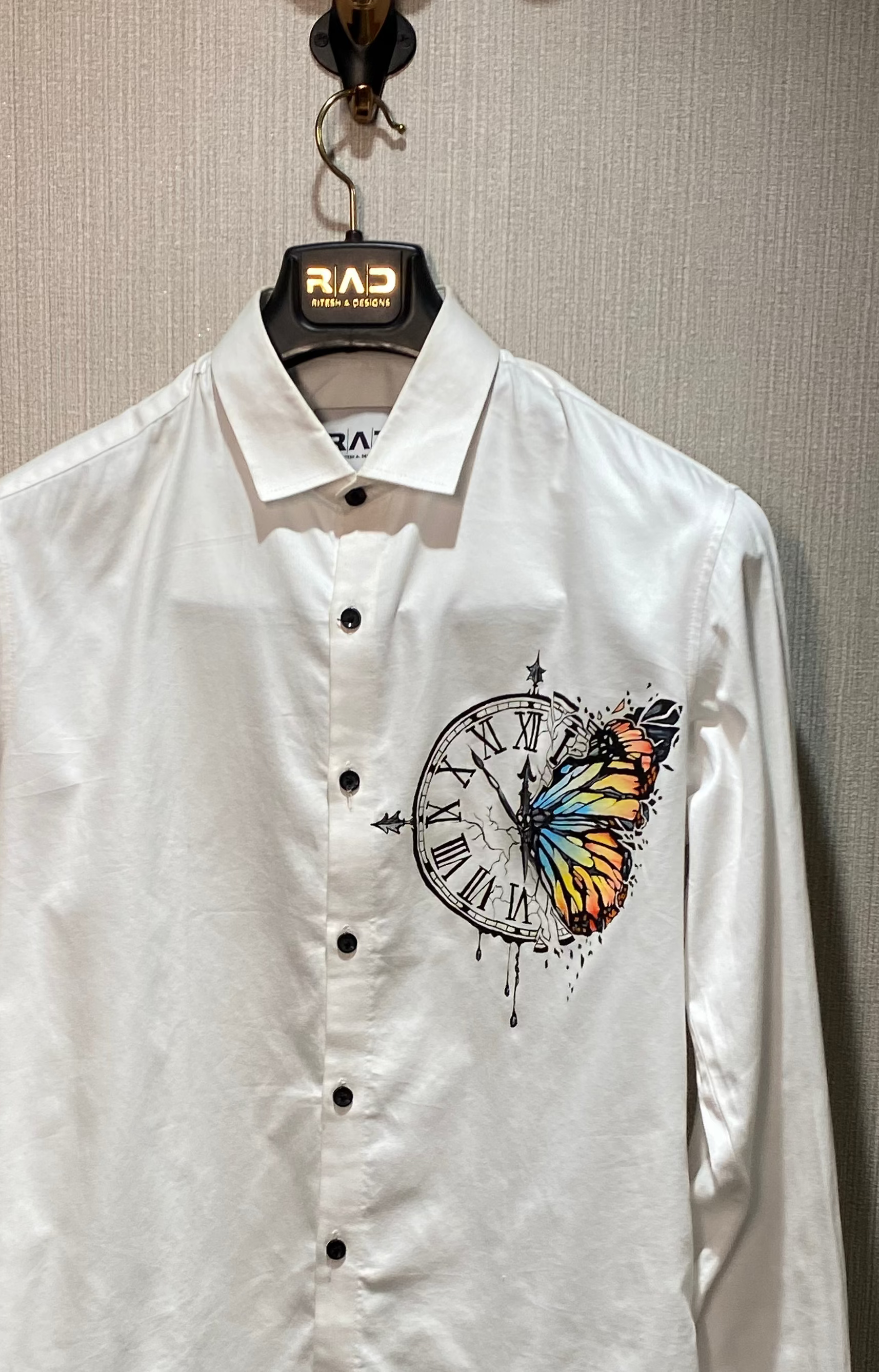 White Butterfly Print Shirt
