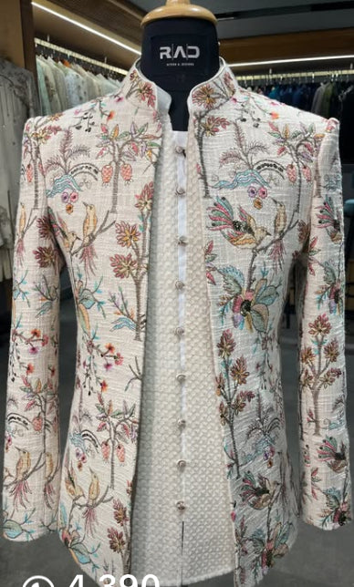 Pastel Vine Embroidered Shrug set